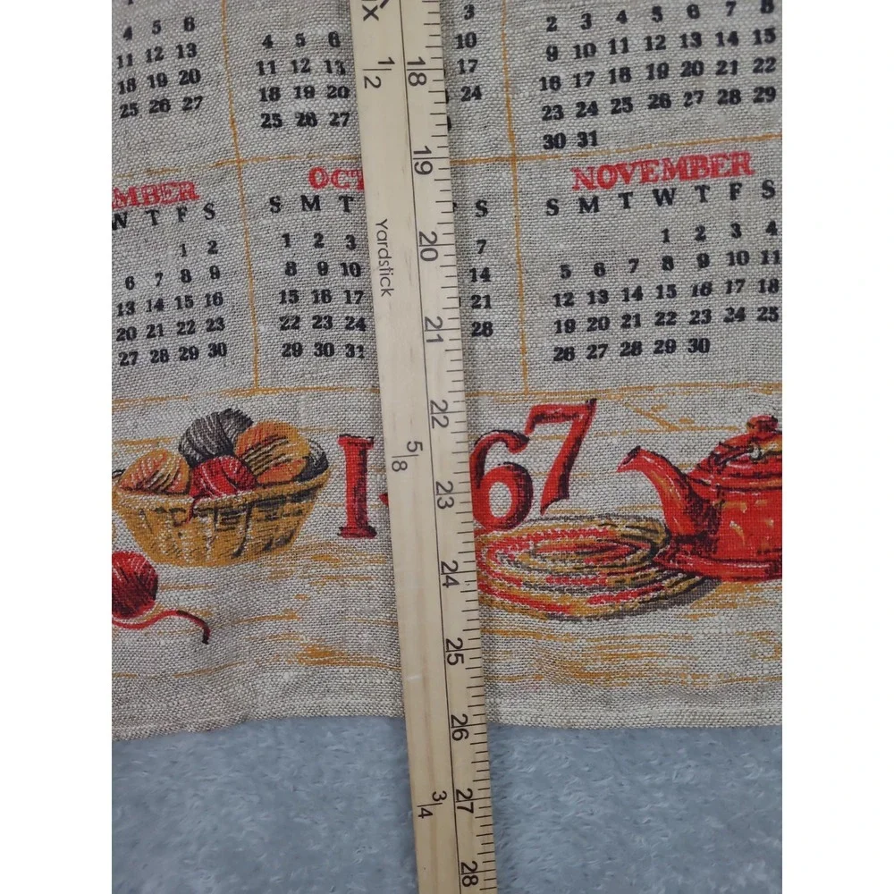 Vintage Linen Wall‎ Calandaer 1967 Folk Art Spinning Wheel 15X26